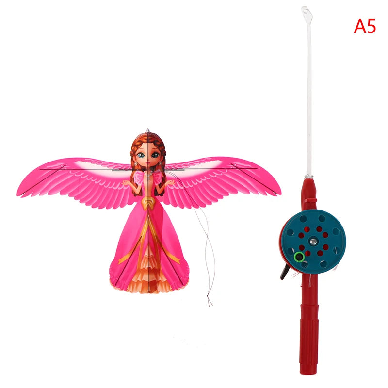Cerf-volant miniature en plastique pour enfants, avec frein à main et canne à pêche de 40 cm, jouet d'extérieur idéal pour les enfants. Cadeau parfait pour les enfants.