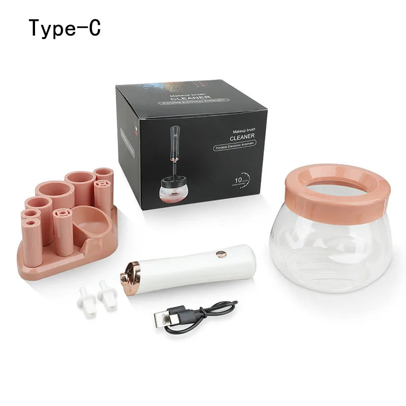 Machine de nettoyage et de séchage des pinceaux de maquillage, rotateur automatique électrique pour cosmétiques, avec 8 tailles de colliers en caoutchouc, pour un nettoyage optimal.