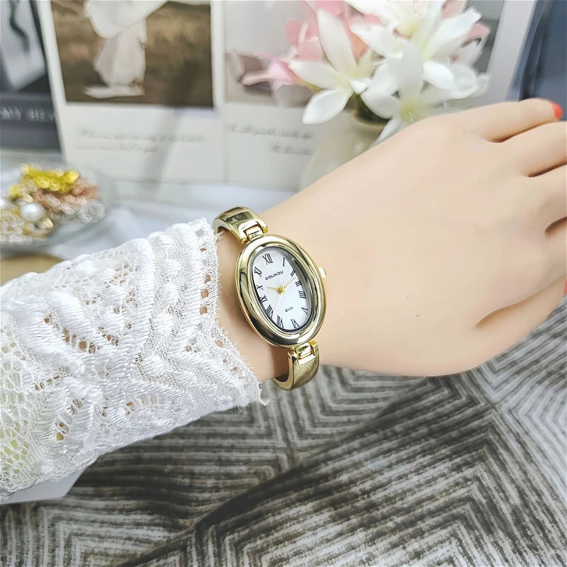 Montres de luxe pour femmes, cadran ovale, quartz, bracelet