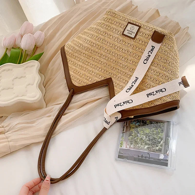 Sac bandoulière grande capacité pour femme, sac à main d'été en paille tressée, sac de plage de luxe, cabas style balinais