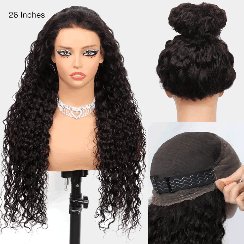 Perruque bouclée crépue sans colle, densité 250, HD, Invisi Strap 360, lace frontale intégrale, 76 cm, cheveux humains noirs, cordon de serrage, style décontracté.