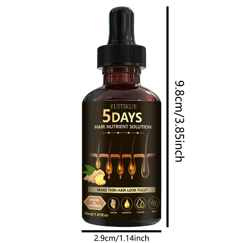 Sérum capillaire YUITIKUE 5 jours pour la croissance des cheveux - Solution nutritive à la biotine et à la caféine, enrichie en gingembre et en romarin, pour des cheveux plus épais et plus fournis.