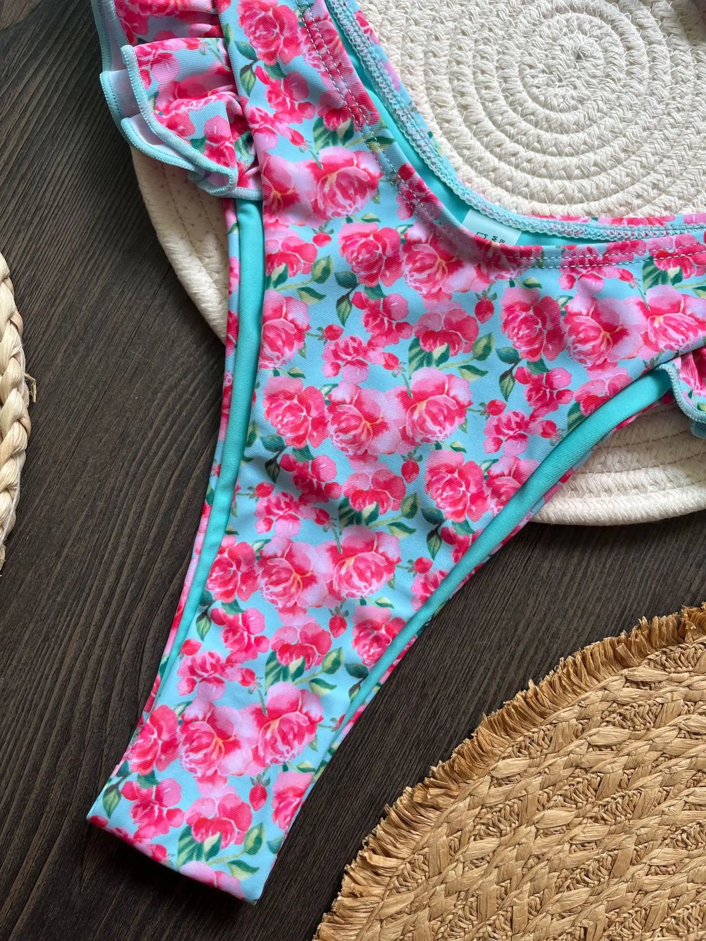 Bikini sexy à imprimé floral et volants pour femme, maillot de bain deux pièces, ensemble bikini, maillot de bain