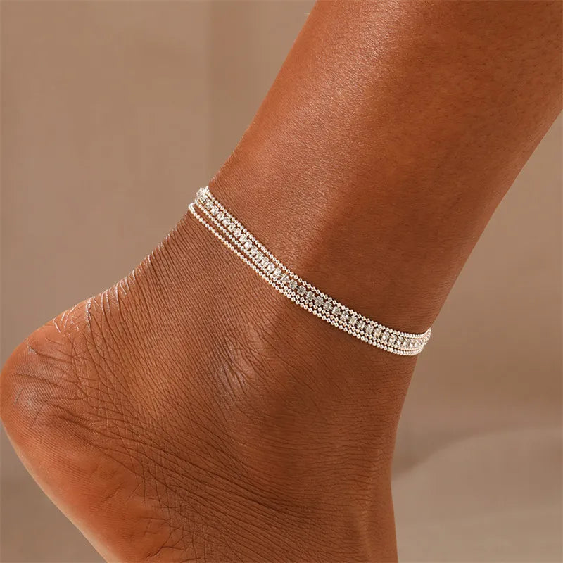 Nouveaux bracelets de cheville couleur or pour femmes, en acier inoxydable, chaîne figga, bijoux de pied, accessoire de chaîne à maillons superposés