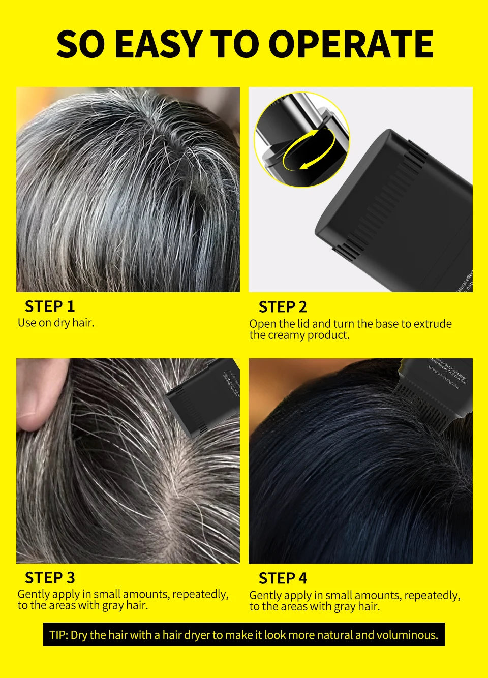 Bâtonnets de coloration capillaire jetables avec peigne pour couvrir rapidement les cheveux gris et blancs. Stylo colorant lavable pour la ligne des cheveux.