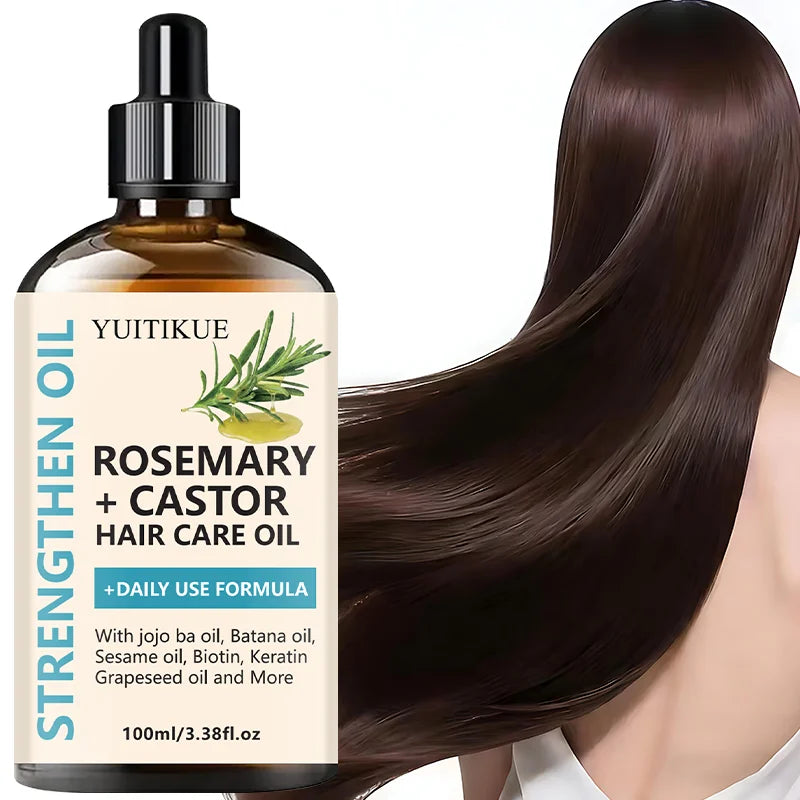 Huile capillaire fortifiante YUITIKUE Romarin + Ricin - Soin capillaire quotidien Ă base d'huiles de jojoba et de batana pour la croissance des cheveux