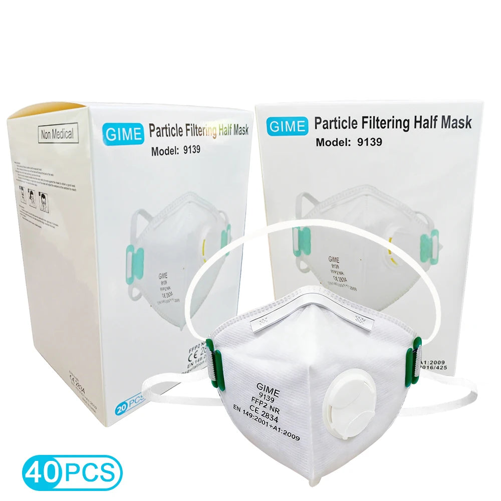 Masques FFP2 (lot de 20 ou 40) EN149:2001+A1:2009, pliables, certifiés CE, protection PM2.5 (95 %), avec filtre hygiénique.