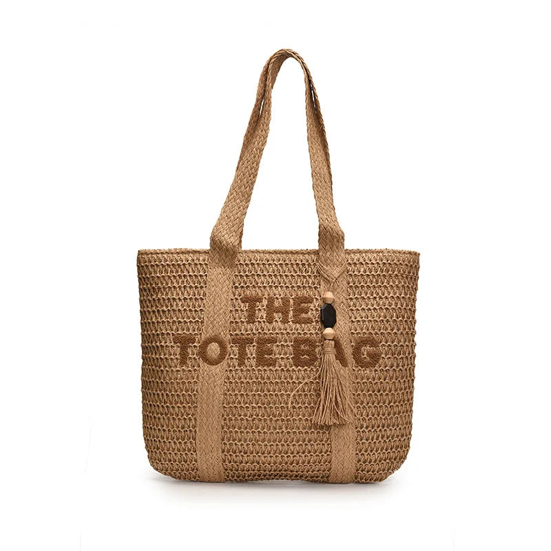 Sac en paille tressée style français grande capacité pour femme, sac bandoulière idéal pour la plage, les vacances ou les trajets quotidiens.