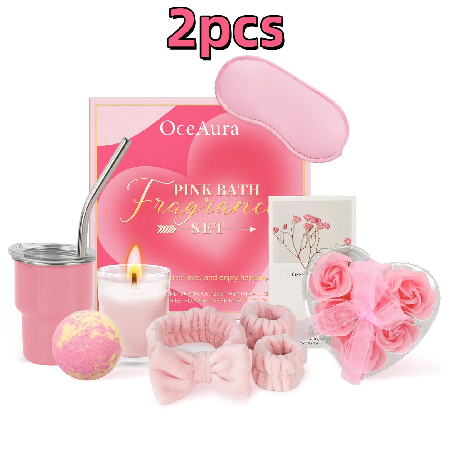 Coffret de bain aromathérapie rose Oceaura (1 pièce) : profitez d'une douche relaxante, d'un nettoyage en profondeur du corps et d'un soin spa. Idéal pour un moment de détente et de bien-être.