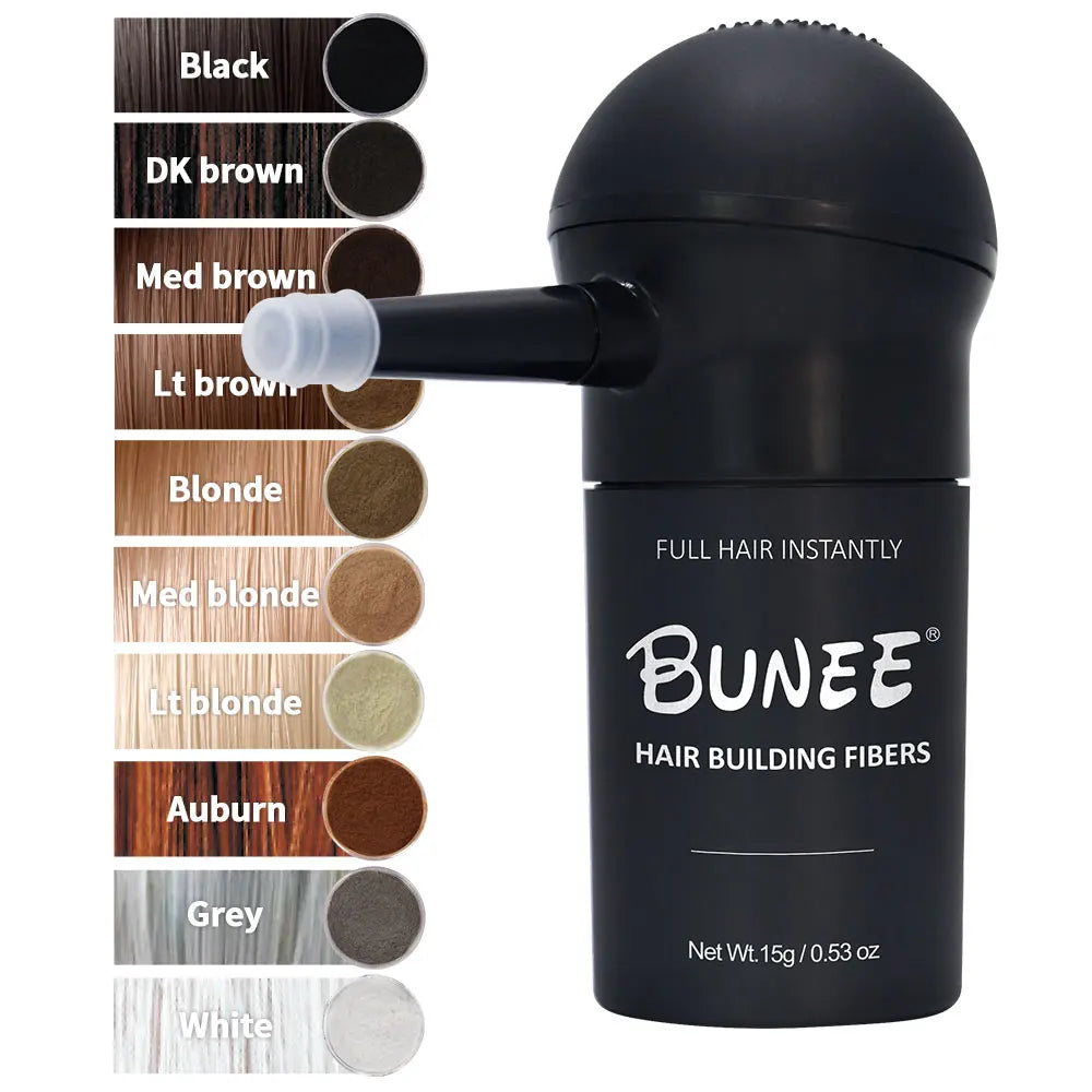 Kit de fibres capillaires BUNEE 15 g : Fibres denses naturelles pour hommes, idéales pour combler les zones dégarnies et combler les raies. Contient 15 g de poudre de fibres.