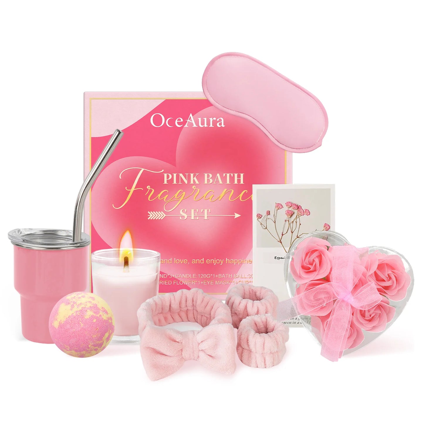 Coffret de bain aromathérapie rose Oceaura (1 pièce) : profitez d'une douche relaxante, d'un nettoyage en profondeur du corps et d'un soin spa. Idéal pour un moment de détente et de bien-être.