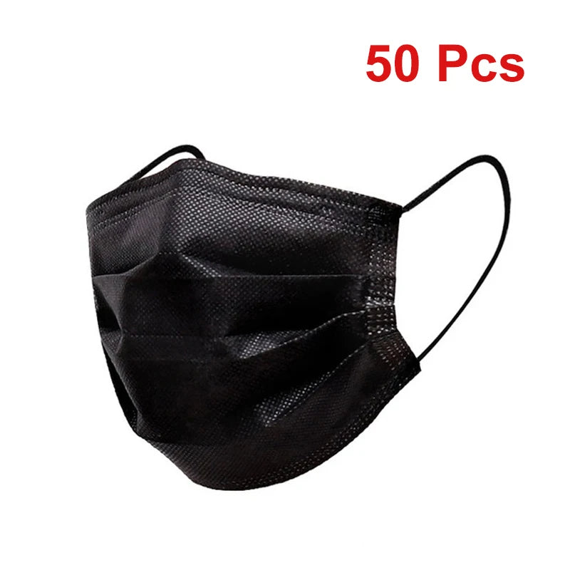 Masques 3 couches Masques faciaux en tissu soufflé fondu Masques de protection jetables anti-poussière Masques buccaux à élastiques Masques noirs