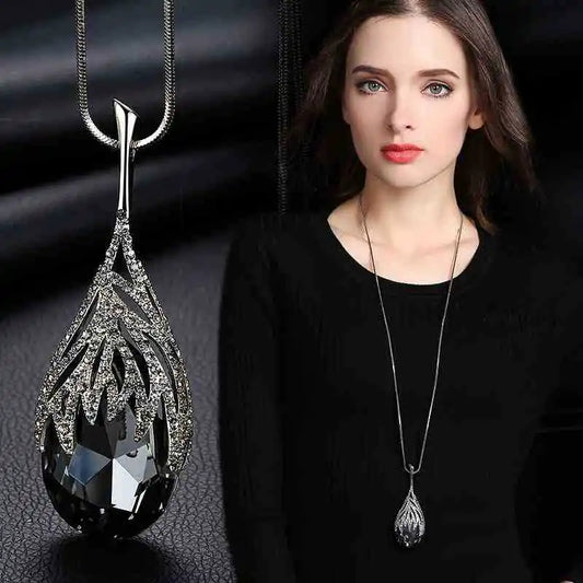 Colliers longs pour femmes, ras-de-cou en cristal gris, accessoires tendance : colliers et pendentifs.