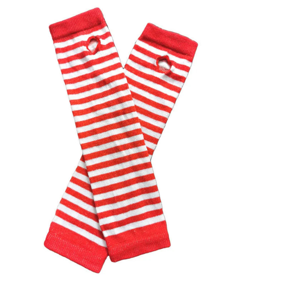 Gants emo pour femme, mitaines rayées, gants chauds tricotés longs sans doigts