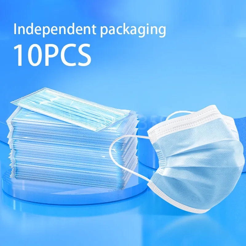 Masques jetables pour adultes, emballage individuel, 10 à 500 pièces. Masque filtrant en tissu non tissé fondu-soufflé bleu, respirant et protecteur.