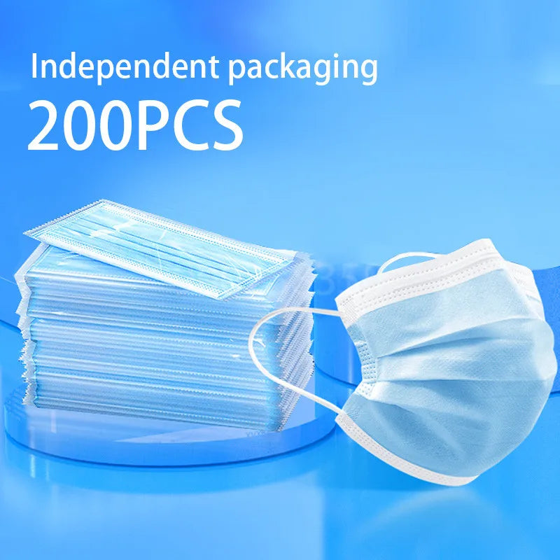 Masques jetables pour adultes, emballage individuel, 10 à 500 pièces. Masque filtrant en tissu non tissé fondu-soufflé bleu, respirant et protecteur.