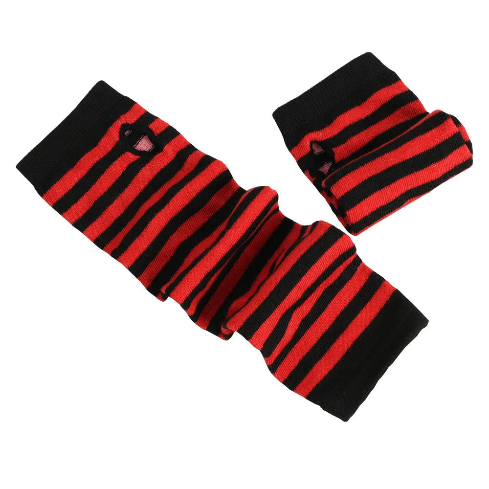 Gants emo pour femme, mitaines rayées, gants chauds tricotés longs sans doigts