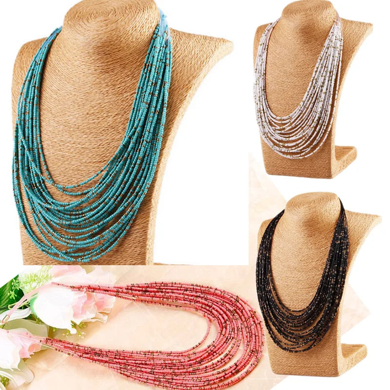 Collier statement pour femme Collier Femme  Mode bohème Perles Multi-rangs Colliers ras du cou et pendentifs Bijoux Collares