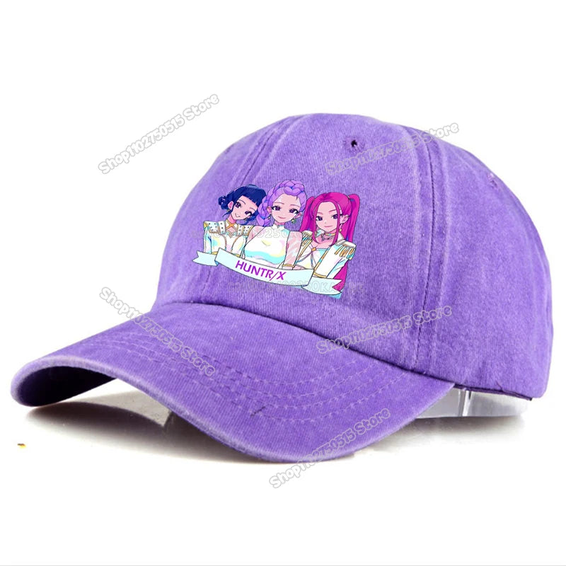 Casquettes de baseball rétro délavées KPop Demon Hunters pour femmes et filles, style snapback, idéales pour les voyages et les activités de plein air, avec visière et style hip-hop.