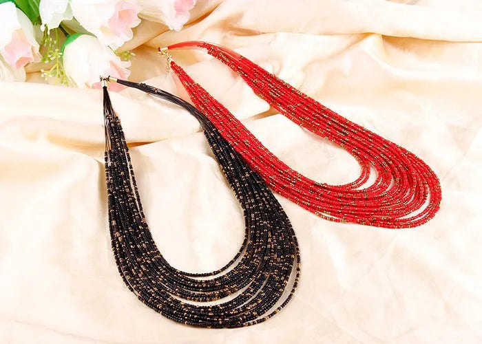 Collier statement pour femme Collier Femme  Mode bohème Perles Multi-rangs Colliers ras du cou et pendentifs Bijoux Collares