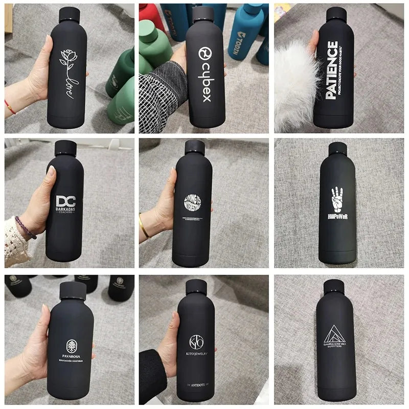 Bouteille isotherme personnalisée avec logo et nom, grande capacité, en acier inoxydable, 500 ml, idéale pour les sports de plein air et les voyages.