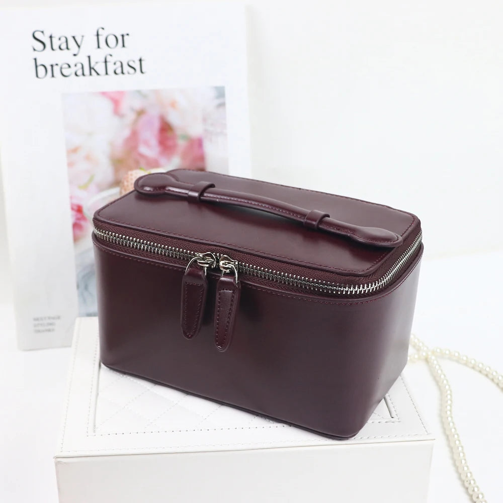 Trousse de maquillage et sac de beauté en cuir personnalisable avec nom, sac à main portable grande capacité