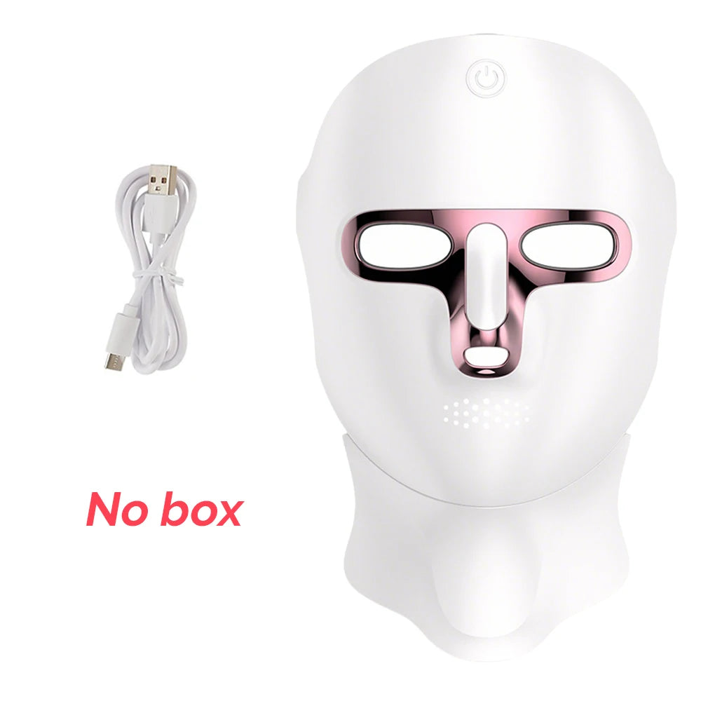 Masque facial LED 7 couleurs pour le visage et le cou : soin photo-régénérant, éclaircissant et raffermissant. Rechargeable. Soin beauté du visage et du cou.