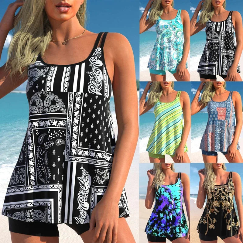 Nouveau modèle de maillot de bain deux pièces pour femme, jupe et imprimé noix de cajou, bikini sexy pour la plage, tailles S à 6XL
