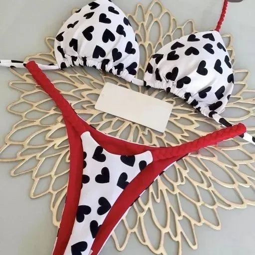 Nouveau bikini imprimé fendu pour femme, maillot de bain string tendance pour les vacances à la plage