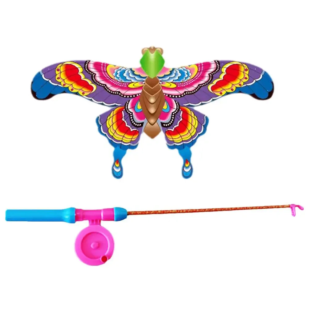Cerf-volant pour enfants, jouet aigle de dessin animé, mini cerf-volant pliable en plastique, frein à main, canne à pêche, papillons, jouet d'extérieur pour enfants.