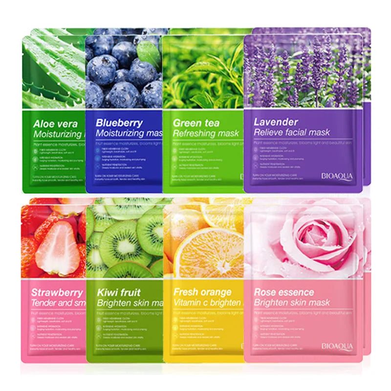 Lot de 8 masques faciaux naturels aux plantes, pour le soin du visage : hydratants, raffermissants et nourrissants.
