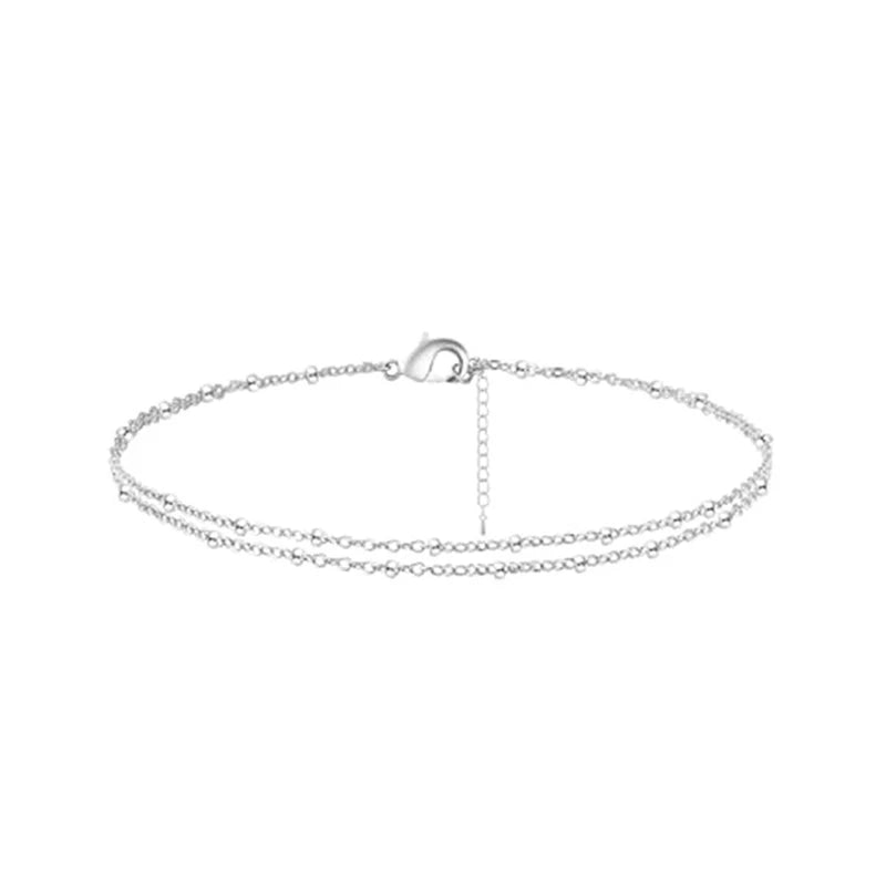 Bracelets de cheville étanches pour femmes, plaqués or 14 carats et argent, à plusieurs rangs de perles, bijoux d'été pour femmes et filles
