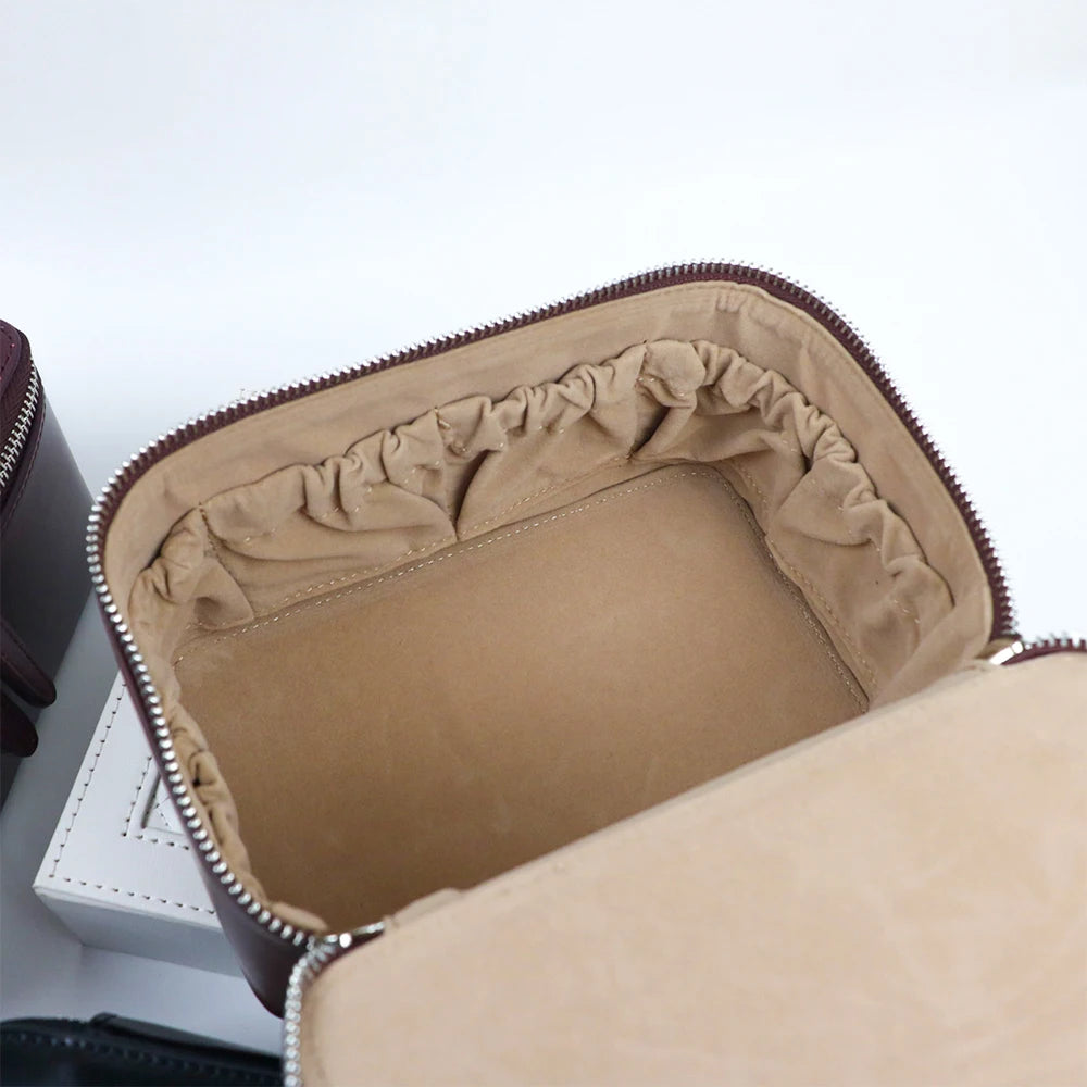 Trousse de maquillage et sac de beauté en cuir personnalisable avec nom, sac à main portable grande capacité