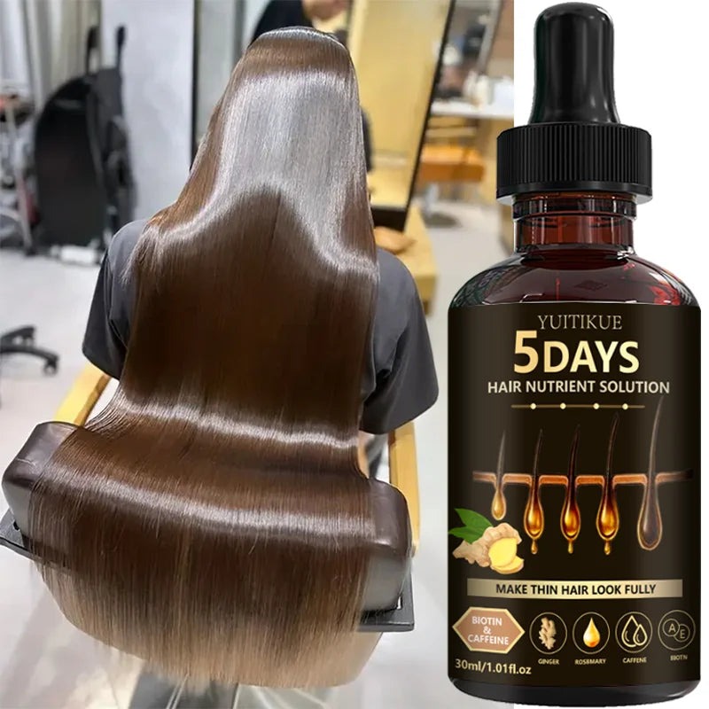 Sérum capillaire YUITIKUE 5 jours pour la croissance des cheveux - Solution nutritive à la biotine et à la caféine, enrichie en gingembre et en romarin, pour des cheveux plus épais et plus fournis.