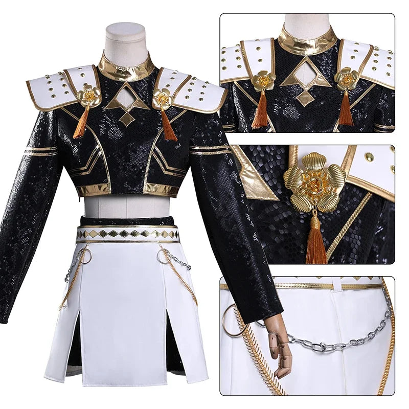 Costume de cosplay K-Pop Rumi Zoey Mira noir et doré, perruque, tenue pour fille, déguisement pour Halloween ou jeu de rôle