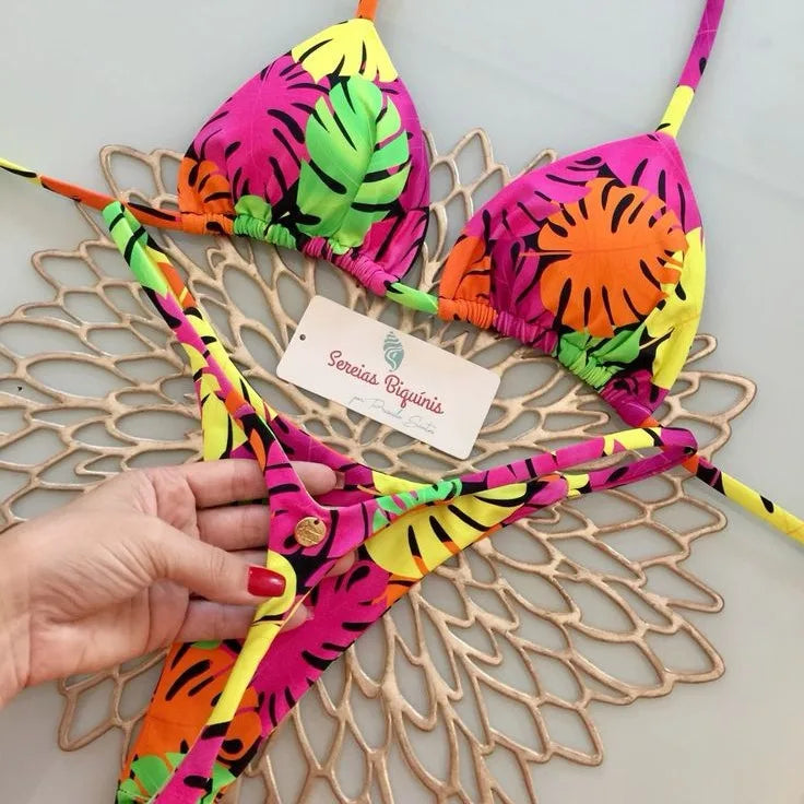 Nouveau bikini imprimé fendu pour femme, maillot de bain string tendance pour les vacances à la plage