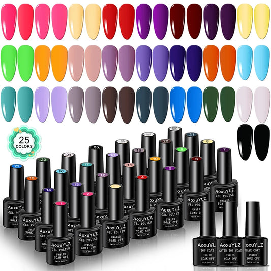Ensemble de 28 vernis à ongles gel en flacon de verre, vernis gel UV semi-permanent rouge et rose, vernis gel multicolores