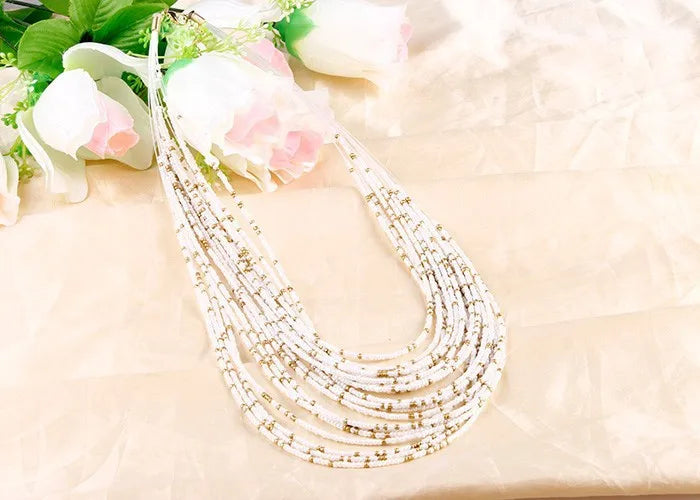 Collier statement pour femme Collier Femme  Mode bohème Perles Multi-rangs Colliers ras du cou et pendentifs Bijoux Collares
