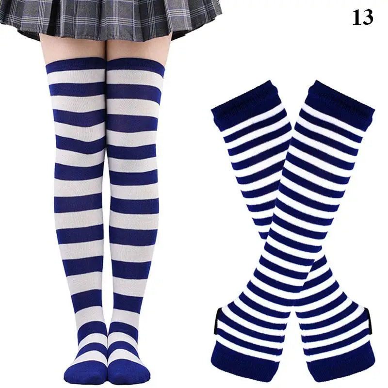 Chaussettes hautes rayées noires et blanches, chaussettes montantes sexy et fines en coton, chaussettes de cosplay