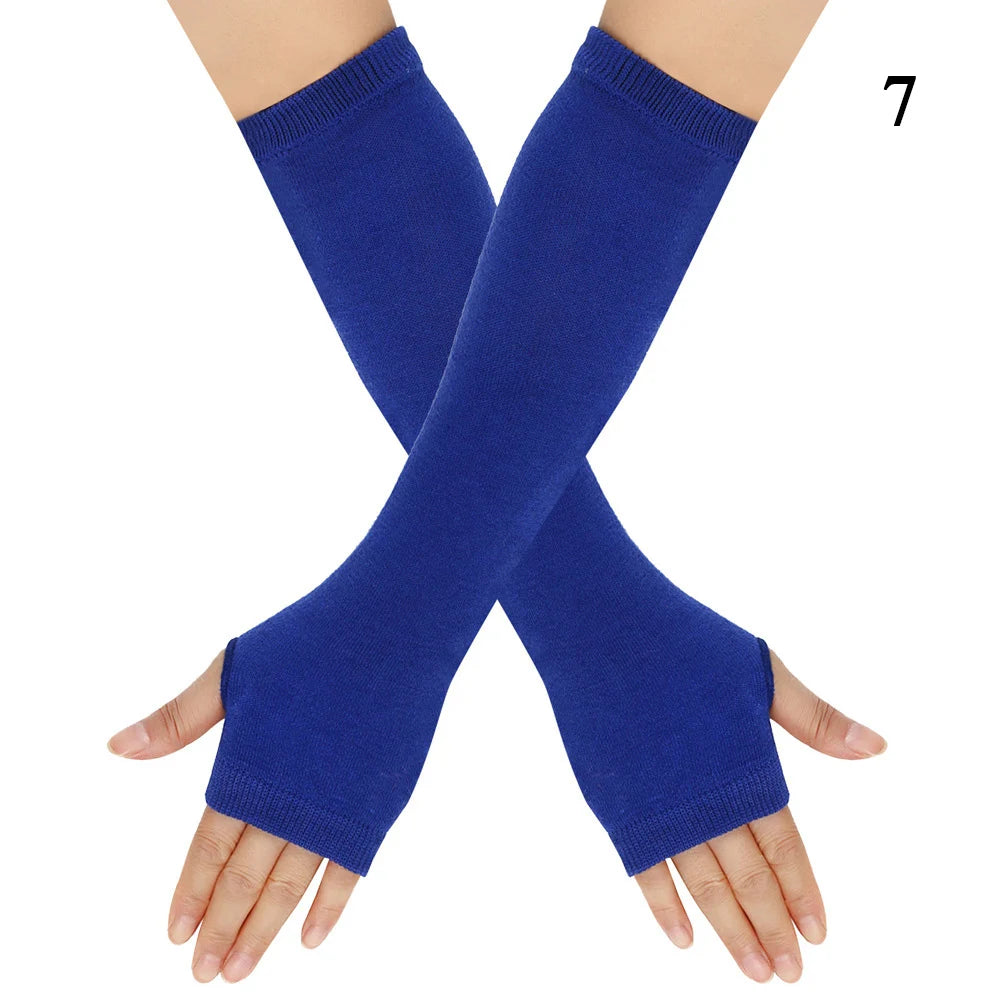 Gants chauds rayés en maille pour femmes et filles, mitaines sans doigts couvrant les coudes, couvrant les bras et les coudes.