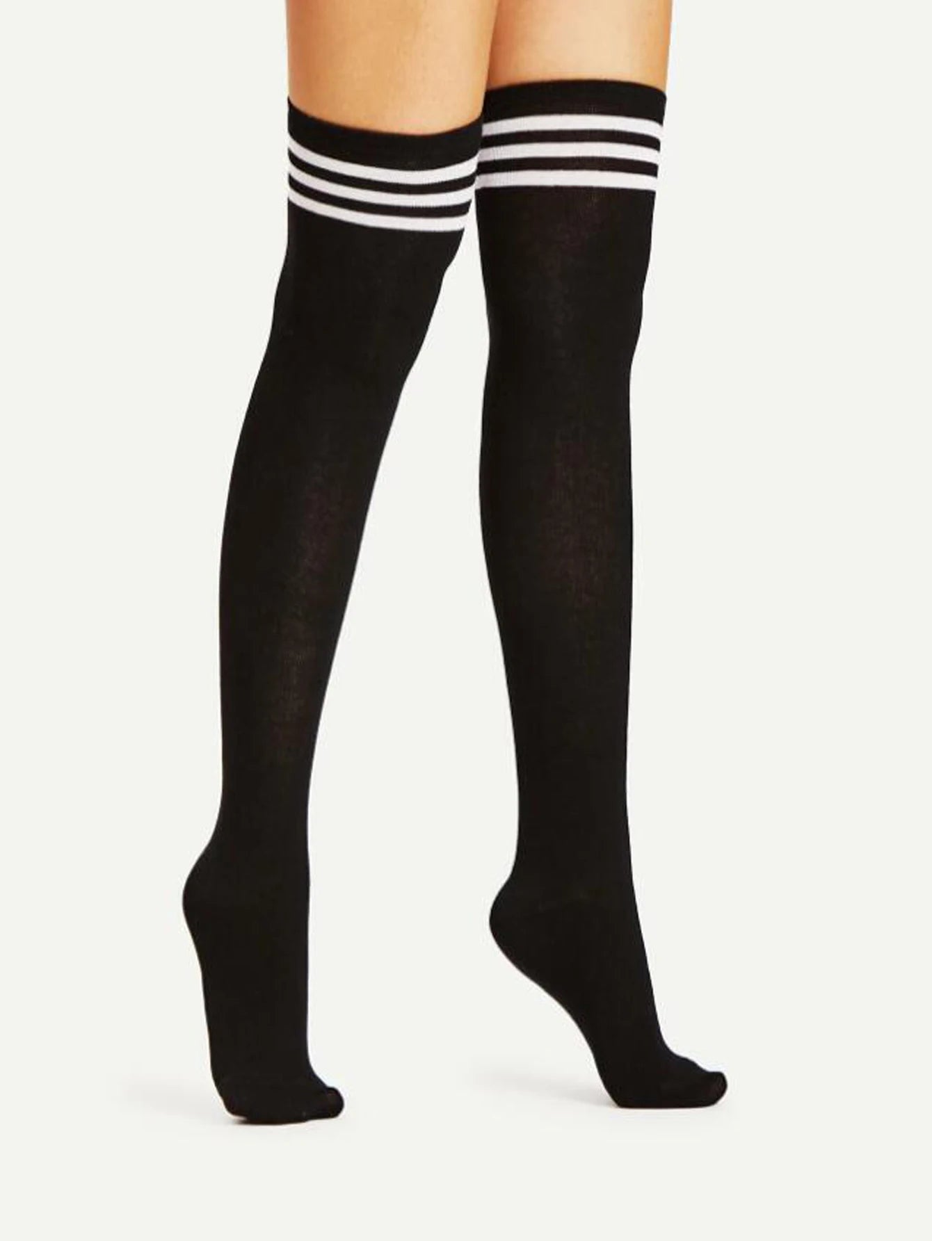 1/6 paires de bas rayés pour femmes, chaussettes hautes japonaises tendance, chaussettes fines et chaudes à rayures noires et blanches