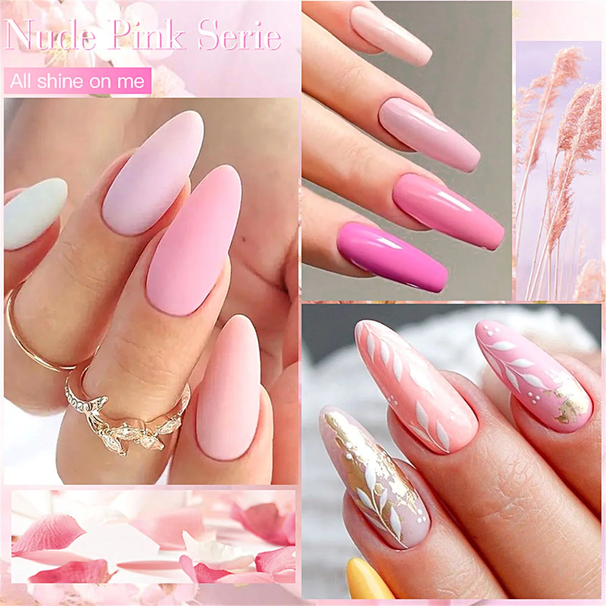Kit de manucure semi-permanent MTSSII (12 pièces) : vernis gel semi-permanent à tremper, rose nude, rouge pailleté, UV, à paillettes. Fournitures pour ongles à faire soi-même.