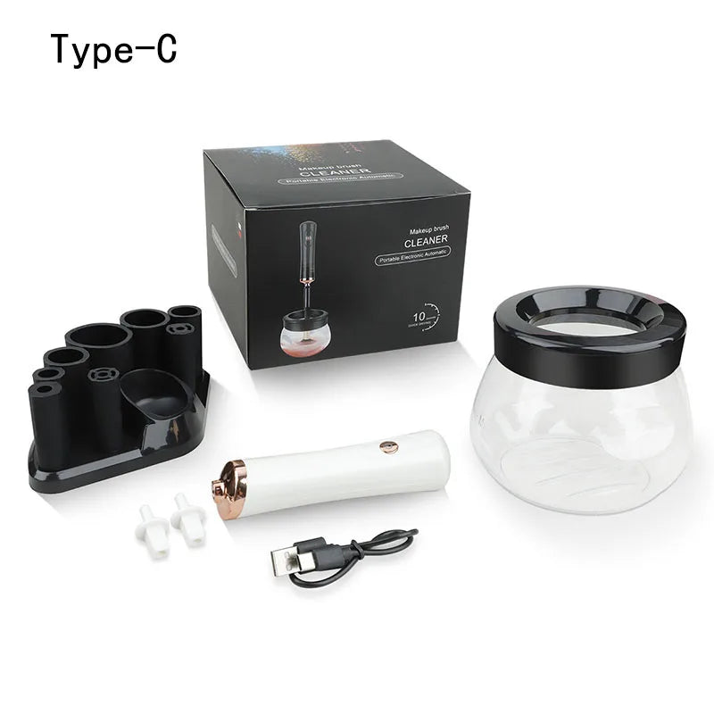 Machine de nettoyage et de séchage des pinceaux de maquillage, rotateur automatique électrique pour cosmétiques, avec 8 tailles de colliers en caoutchouc, pour un nettoyage optimal.