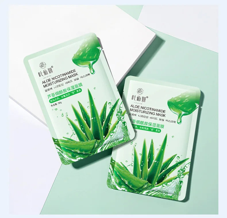 12 masques faciaux hydratants aux myrtilles, à l'aloe vera, au concombre et à la pêche, pour un soin du visage beauté.