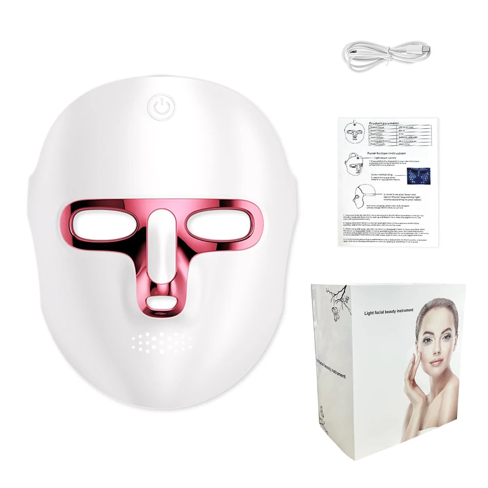 Masque LED sans fil 7 couleurs pour le visage et le cou, soin SPA du visage à lumière rouge, réparation de la peau, anti-acné, raffermissement, anti-âge