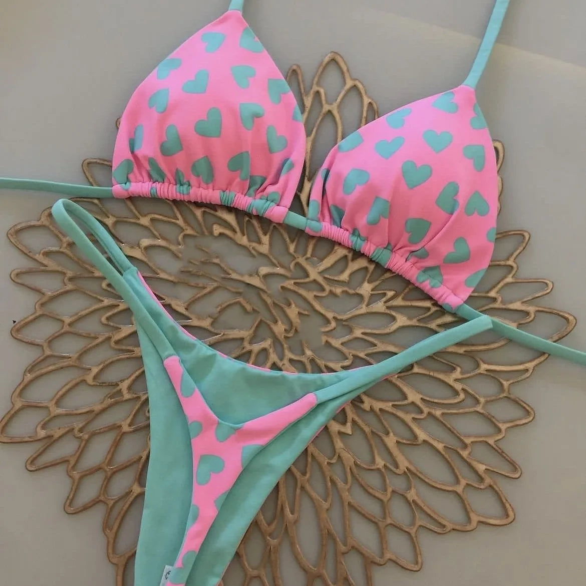 Nouveau bikini imprimé fendu pour femme, maillot de bain string tendance pour les vacances à la plage