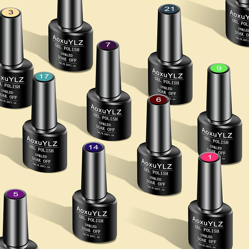 Ensemble de 28 vernis à ongles gel en flacon de verre, vernis gel UV semi-permanent rouge et rose, vernis gel multicolores