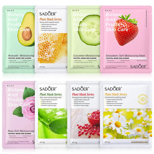 Lot de 8 masques faciaux naturels aux plantes, pour le soin du visage : hydratants, raffermissants et nourrissants.