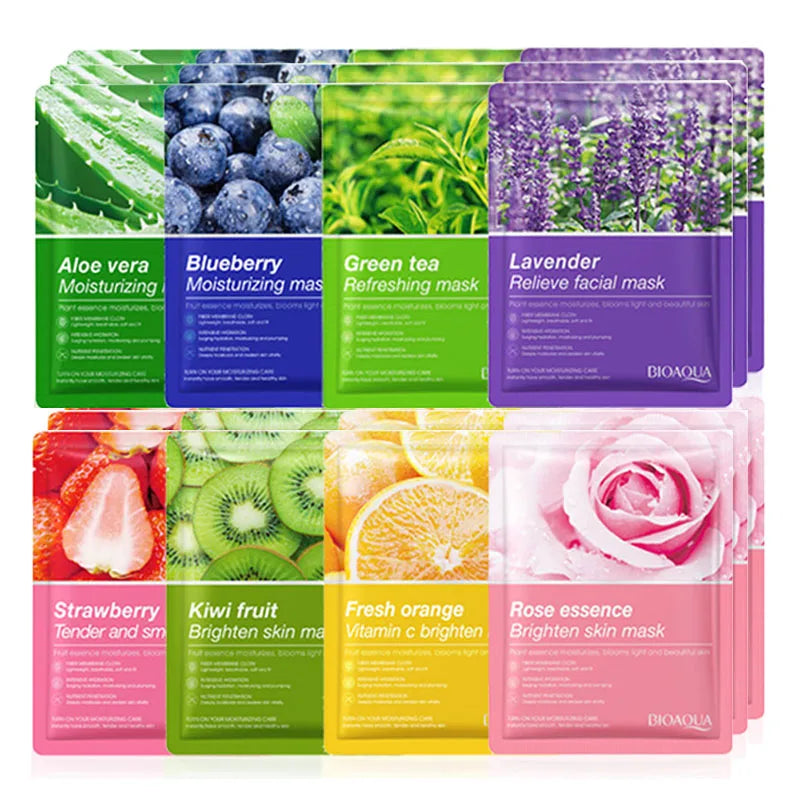 Lot de 8 masques faciaux naturels aux plantes, pour le soin du visage : hydratants, raffermissants et nourrissants.