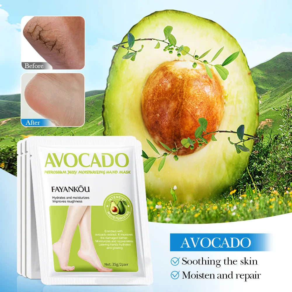 Lot de 5 masques exfoliants à l'avocat pour les pieds - Soin des pieds - Élimine les peaux mortes - Hydrate et exfolie en douceur